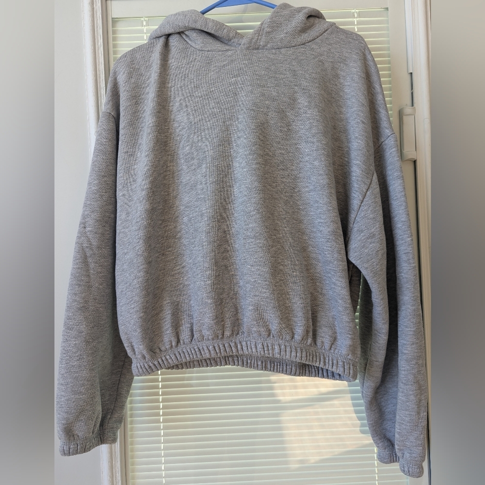 Zara Grey Cropped Elastic Women's XL Hooded Sweatshirt loungewear